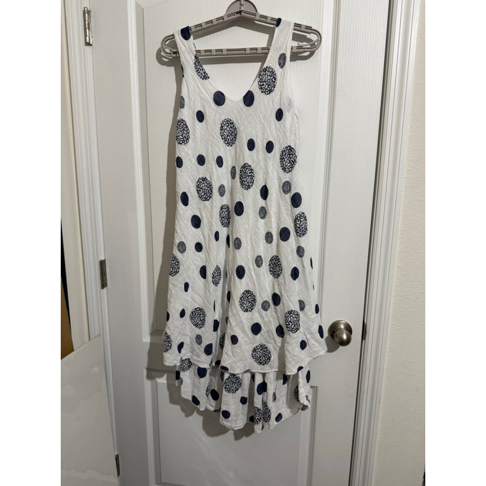 Women's Cherishh White Navy Polka Dot Sleeveless Dress M